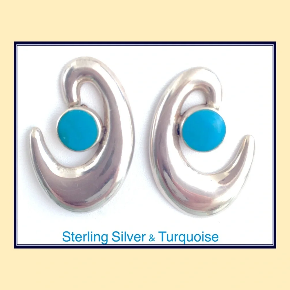 Turquoise and Sterling Earrings - Picture 1 of 5